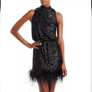 Eliza J-Sequin Feather Sheath Dress-Size 14